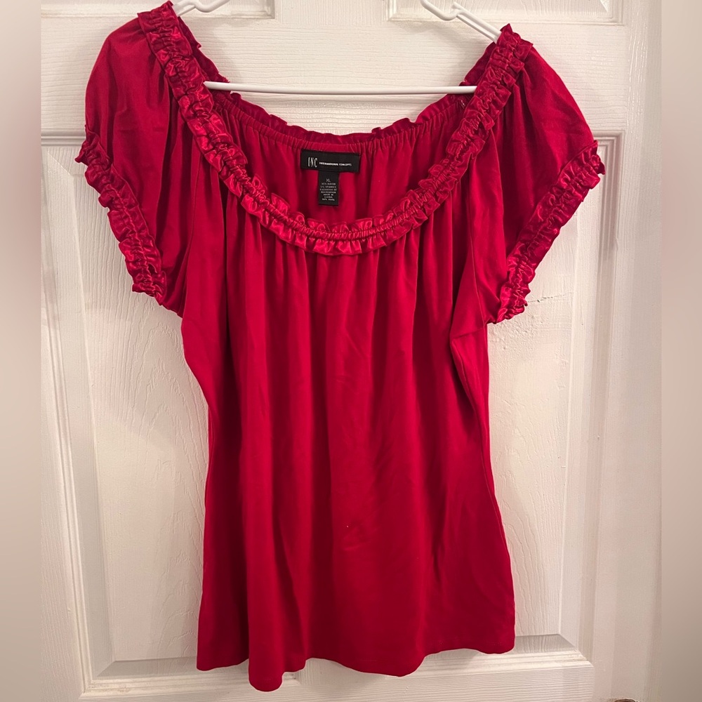 INC International Concepts Red Ruffle Blouse